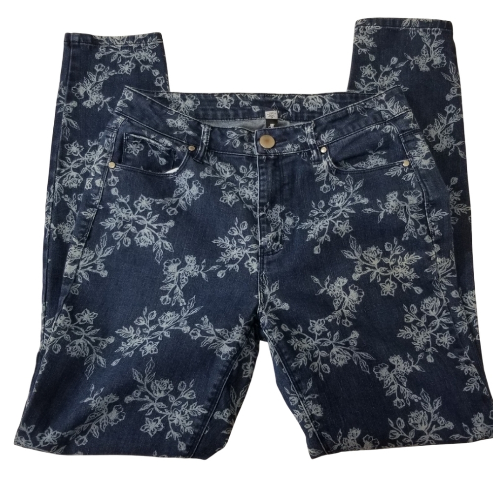 Design Lab Lord & Taylor Blue Floral Skinny Jeans Size 29